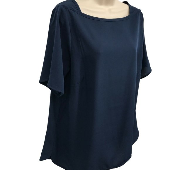 Jessica London Women's Navy Blue Short Sleeves Square Neck Blouse Top Size 12 - Picture 3 of 7